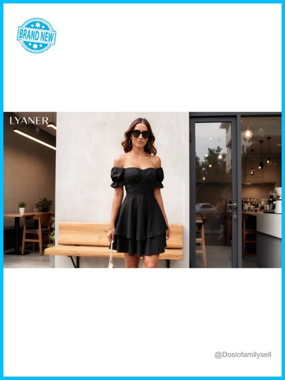 Off Shoulder Ruffle Hem Mini Dress with Belt Ruched Bust - Picture 6 of 6